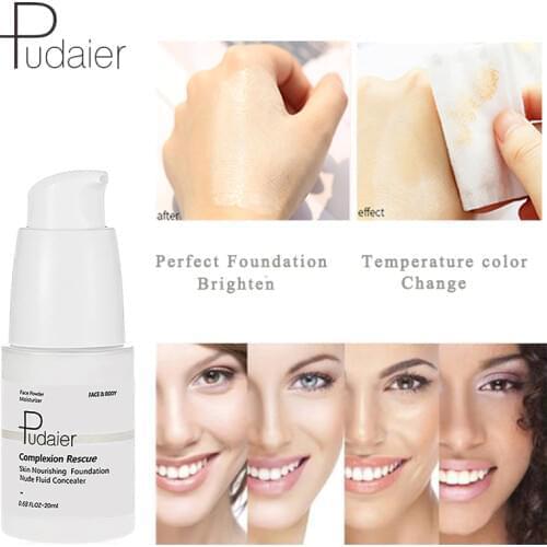 Pudaier Brand Color Changing Foundation Cream Brighten skin Makeup Base Tonal Liquid Foundation Face Temperature Color Changing