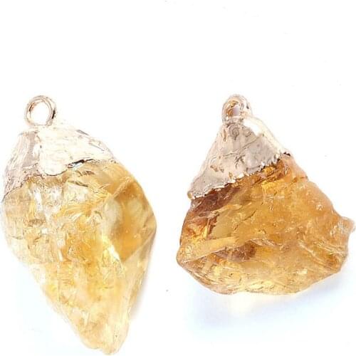 Citrine Necklace Natural Crystal Healing Stone Joy Wealth Yellow Quartz Pendant Goldtone Color with Chain