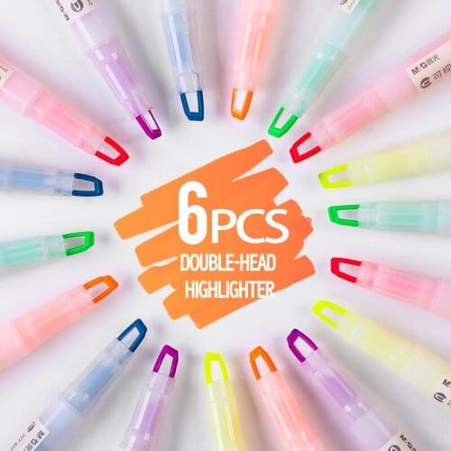 M&G 6 Colors Window double Tip Color Highlighter Pen 6pcs Clear View Multicolor Highlighter Dual tips Stick marker Assorted