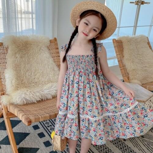 Pre-sale baby girls dress sleeveless fashion Cherry small floral print dress pattern 2021 spring new product reservation