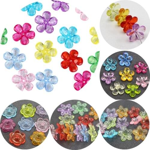 Craft DIY Mixed Colour Transparent Acrylic Various Flower Beads Center Hole Bead