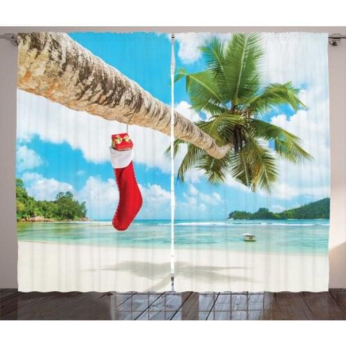 Noel Curtains Christmas in the Tropics Palm Stocking Satin Fabric Drapes for Living Room Bedroom 2 Panel Window Set