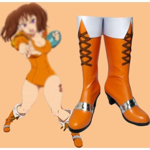 Women the Seven Deadly Sins Serpents Sin of Envy Diane Cosplay Knee High Boots Shoes Lady Daily Fashion Orange Spring Boots