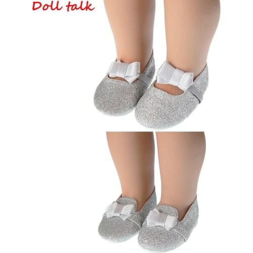 7.5cm Silver Bowknot Doll Shoes Suitable For All 18-inch Dolls Delicate Twinkle Bow Shoes For American BJD Blyth Girl Doll