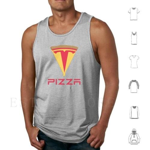 Tesla Pizza Lover Tank Tops Vest Cotton Tesla Pizza Meme Funny Humour Cars American Cars Pizza Lover Automotive Logo Cheesy