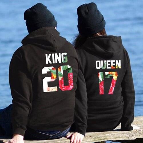 Women Men Hoody Sweatshirts Couple Hoodies Streetwear Autumn Winter Female Casual Tops Coats QUEEN 17 KING 20