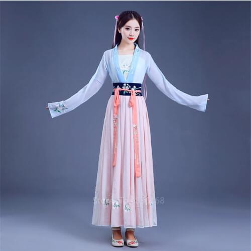 Traditional Chinese New Year Hanfu Women Fairy Dress Folk Dance Embroidery Party Stage Performance Princess Ancient Costumes