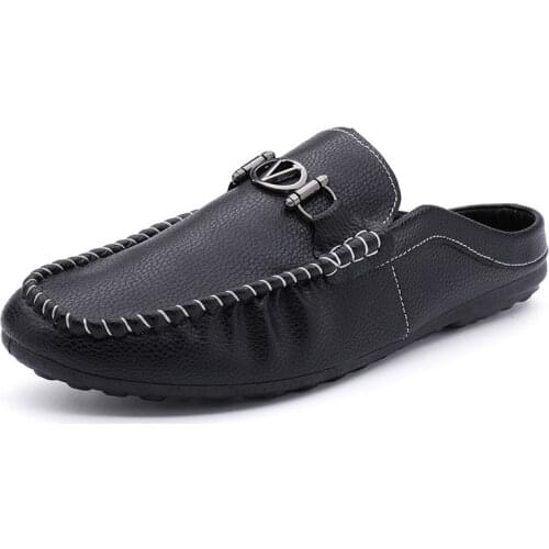 Mens Half Shoes Summer 2021 Trend Half Slippers Artificial Leather Youth Fashion British Wind Peas Shoes Light Loafers