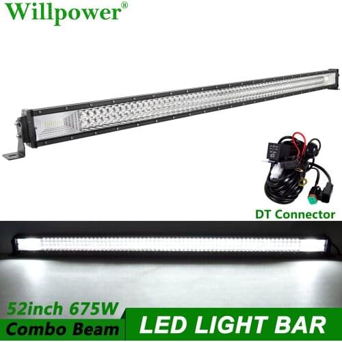 SUV Car Roof 675W 52" Ultra-Thin LED Light Bar For Jeep Dodge Chevy 4x4 Truck Offroad AWD 4WD DT Connector Driving Fog Lightbar