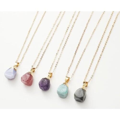 Reiki Healing Mineral Raw Nuggets Natural Quartz Pendant Necklaces Small Rose Crystal Labradorite Prehnites Amethysts Necklaces
