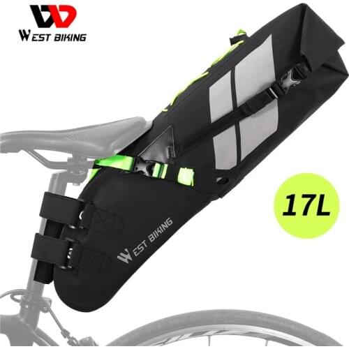 WEST BIKING 17L Bike Saddle Bag Waterproof Reflective Cycling MTB Trunk Pannier Large Capacity Foldable Tail Rear Bags Black