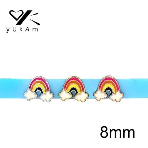 YUKAM Slider Jewelry Friendship 8mm Cute Enamel Rainbow LGBT Slide Charms Keeper for Mesh Keeper Bracelet DIY Accessories Making