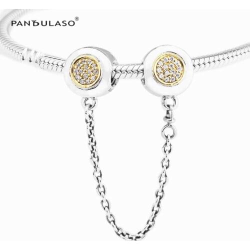925 Sterling Silver Jewelry Safty Chain Pave Charms Bead Fit Silver Charm Bracelet for Women DIY Jewelry Winter Collection SF021