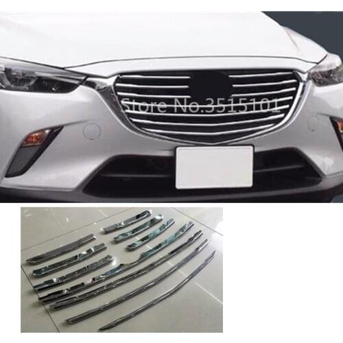 Car Cover Protection Detector ABS Chrome Trim Front Up Grid Grill Grille Racing 10pcs For Mazda CX-3 CX3 2017 2018 2019 2020