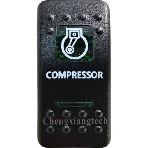 Green Printed Switch Cap - COMPRESSOR - for 12V 20A 5Pin On Off SPST Led Light Bar Car Boat Rocker Switch, COVER Only