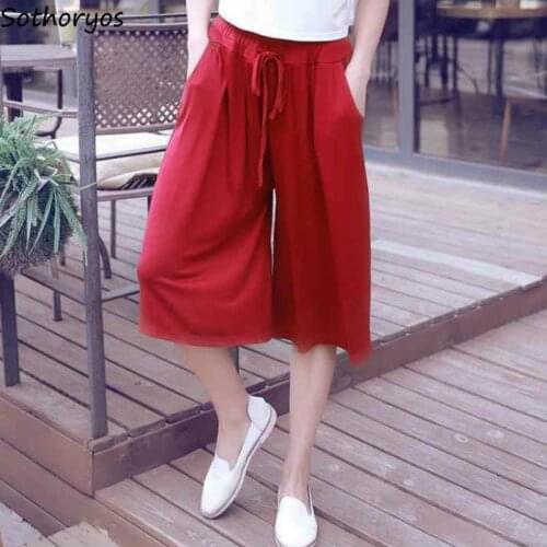 Sleep Bottoms Women Solid Modal Oversize Loose Trendy Casual Comfortable Drawstring Womens Home Sleepwear Chic Simple Wide Leg