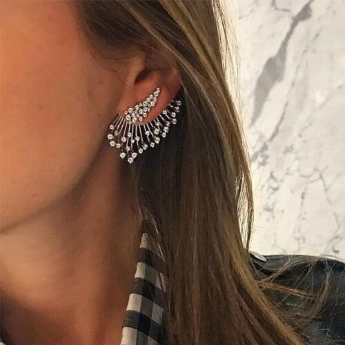 1 Pcs Bohemian Retro Punk Personality Silver Color Crystal Flower Heart Rhinestone Earrings Women Party Wedding Jewelry