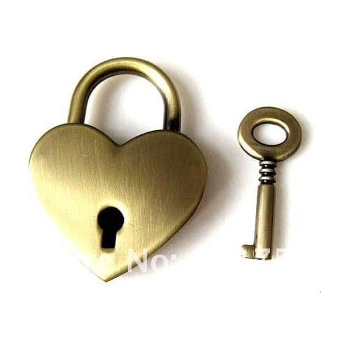 40 x 30 mm Heart Metal Lock Antique Brass lock and key 10sets/lot