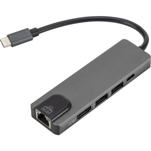 4K USB C Hub To Gigabit Ethernet Rj45 Lan 5 In 1 USB Type C Hub Adapter for Mac Book Pro Thunderbolt 3 USB-C Charger PD