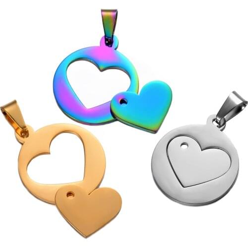 5 sets Quality Dog Tag Heart 5 Colors Unisex Stainless Steel Stamping Blank ID Dog Tags Pendant Necklace ID Jewelry