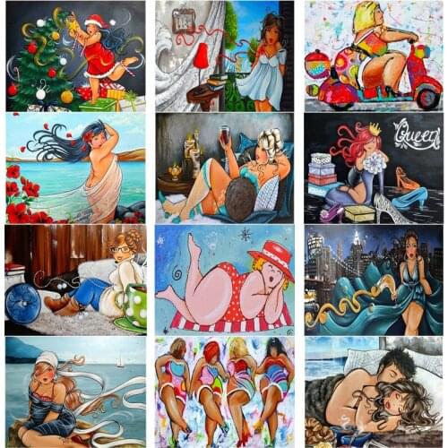 5D Diy Diamond Painting Cartoon Fat Lady Diamond Embroidery Full Round&square Drill Diamond Mosaic Cross Stitch Home Decor