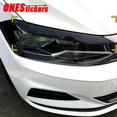 For Volkswagen VW Polo MK6 2019+ Carbon Fiber Car Accessories Headlight Eyebrow Eyelids Trim Cover Decoration Strip Car Stickers