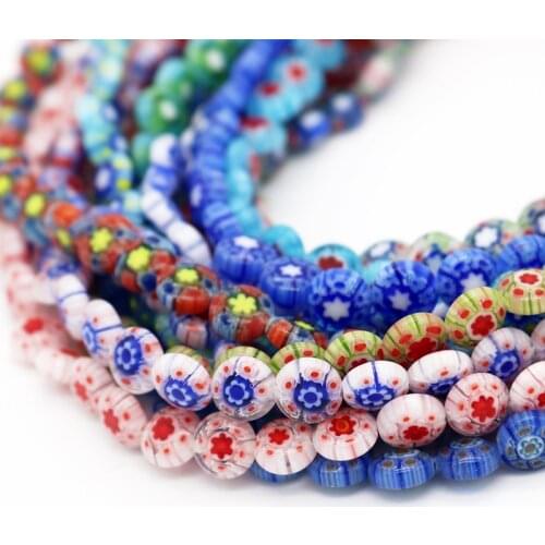 Free Shipping 250pcs/lot 8x4mm Many Color to Choose Print Flowers Lampwork Glass Beads Loose Spacer Beads for Jewelry Making