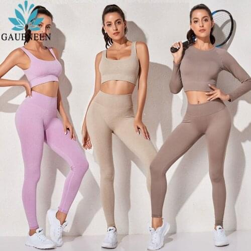 GAUENEEN Seamless Two Piece Set Women Tracksuit Yoga Set Gym Clothing Workout Sports Bra Crop Top Leggings Suit for Fitness