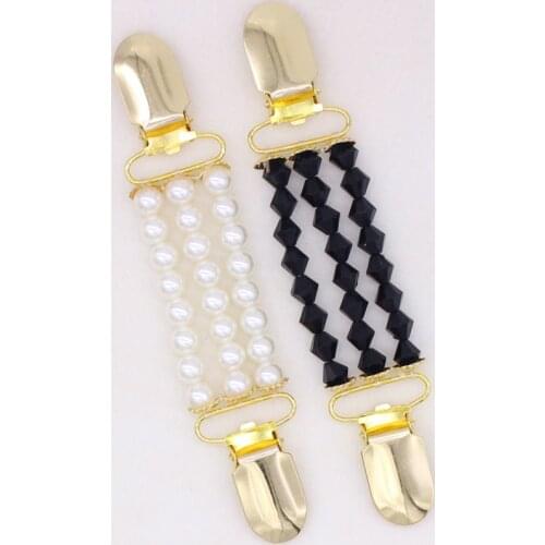 Gold Color Duck Clips Flexible Beaded Pearl Pin Brooch Shawl Shirt Sweater Cardigan Collar Clip Buckles Decors 7C2086
