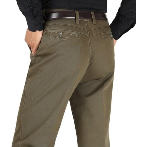 ICPANS Straight Loose High Waist Casual Pants Men Cotton Classic Solid Business Mens Trouser Black Man Overalls