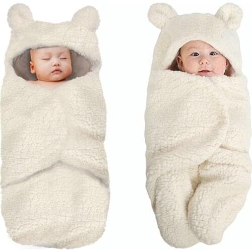 Baby Sleeping Bags Soft Plush Blanket Cute Bear Swaddle Wrap For Infant Newborns 0-3 Months Split-legged Swaddles Warmth U3