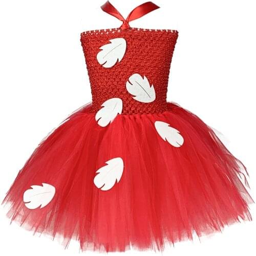 Hawaiian Hula Girls Tutu Dress Baby Fluffy Red Dress for Birthday Party Kids Halloween Tropical Leaves Costume New Year Gifts