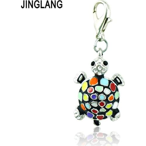 JINGLANG Fashion Lobster Clasp Charms Dangle Enamel Rhinestone Tortoise Charms Animals DIY Jewelry Making Accessories Wholesale