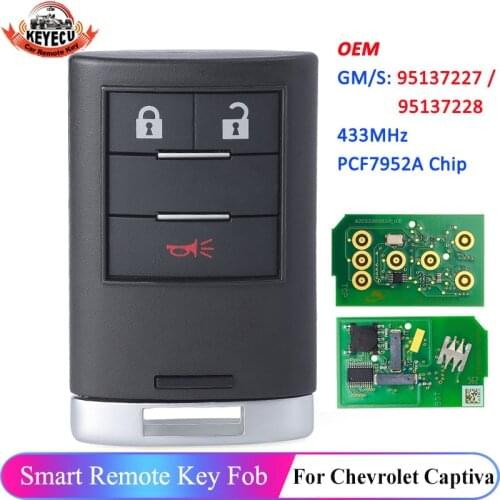 KEYECU GM/S: 95137227 / 95137228 Smart Remote Car Key Fob 433MHz PCF7952A for 2016-2018 Holden Chevrolet Captiva