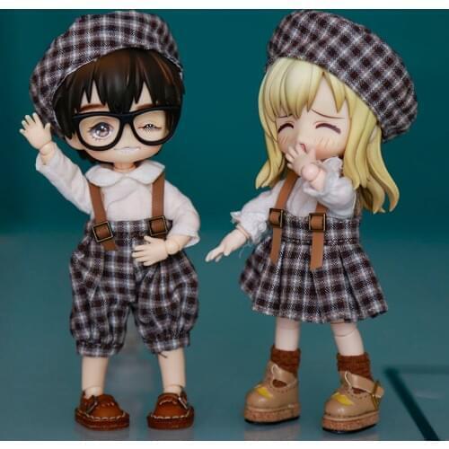 OB11 doll clothes set suitable for ob11 YMY DDF body9 retro plaid strap set doll accessories