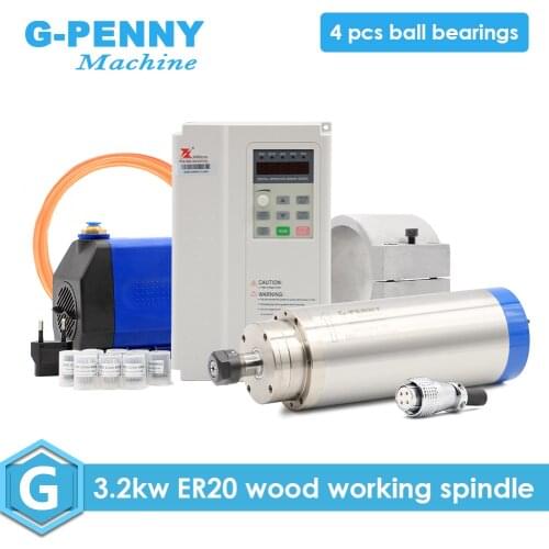 New Arrival! 3.2kw wood working spindle kit ceramic ball bearings & Fuling 3.7kw inverter & 100mm spindle bracket & water pump