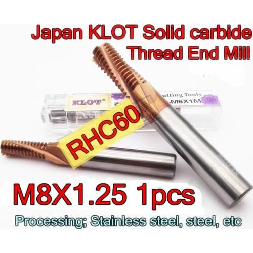 M8X1.25mm 1pcs Japan KLOT HRC60 Solid carbide Thread End Mill Thread Milling cutter Processing; Stainless steel, steel, etc