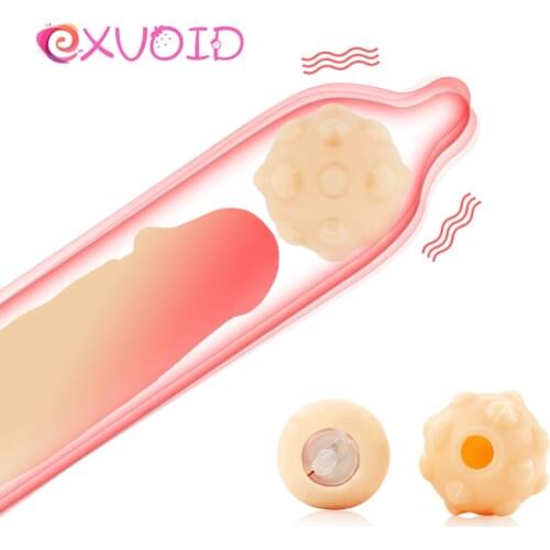 EXVOID Reusable Vibrator Penis Extender Beads Penis Sleeve Extender Vibrator Penis Enlargement Ball Condom Attachment Ball