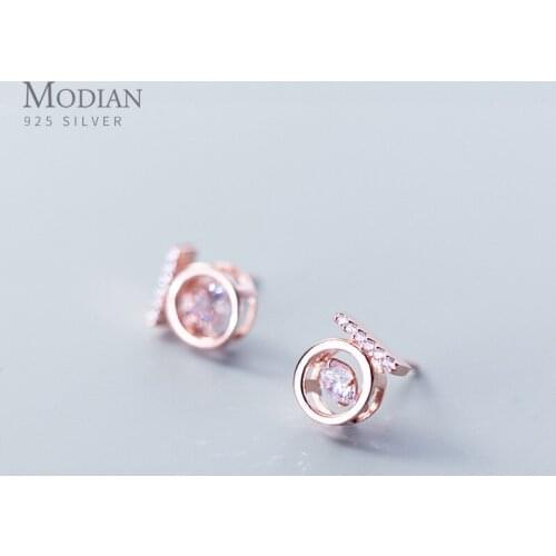 Modian Dazzling Zircon Geometric Round Stud Earring for Women 925 Sterling Silver Anti-Allergy Ear Pin Korea Style Fine Jewelry