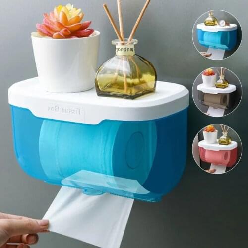 Wall Mounted Toilet Paper Holder Waterproof Tray Roll Tube for Toilet Mobile Phone Storage Shelf Tray Tissue Shelf Bathroom Box