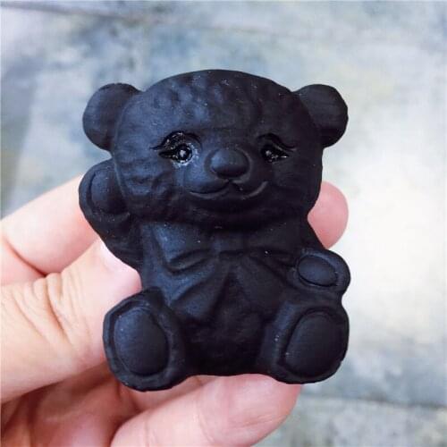 Natural Black Obsidian Crystal Stone Cute Bear Hand Carved Animal Figurine Energy Crafts Home Decoration As Gift