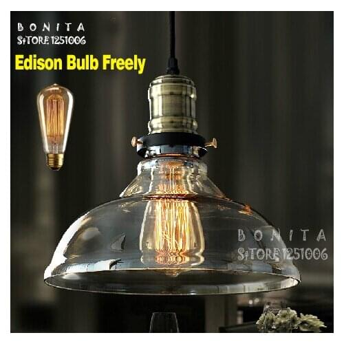 Nodic hanging lamps vintage Industrial wind Transparent glass cord pendant light retro Edison bronze pendant lamp E27
