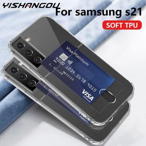 Card Slot Holder Shockproof Case For Samsung S21 A51 A71 A52 A72 A32 A50 S20 FE Note20 Ultra S10 Plus Soft TPU Transparent Cover