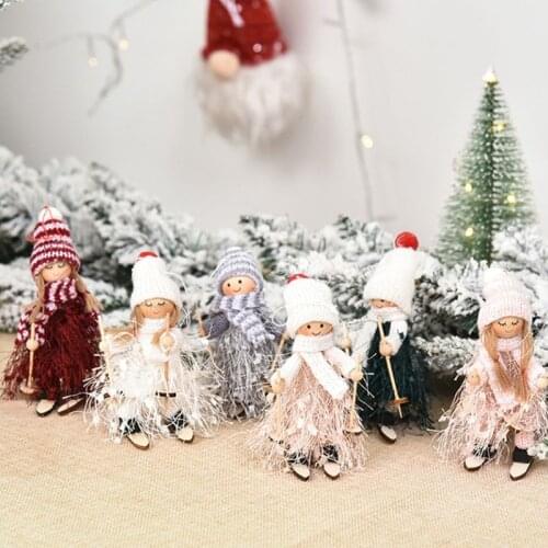 Christmas Tree Decorations Cute Angel Doll Girl Boy Ski Pendant Wooden New Year Ornaments Xmas Gift for Kids