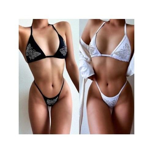 Rhinestone Halter Bikini Women Swimwear Two-pieces Bikini Set Lady New