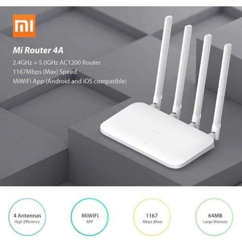 Xiaomi Router 4A Wireless WiFi 2.4GHz 5.0GHz Dual Band 1167Mbps WiFi Repeater 4Antennas 64MB Memory Network Extender APP Control