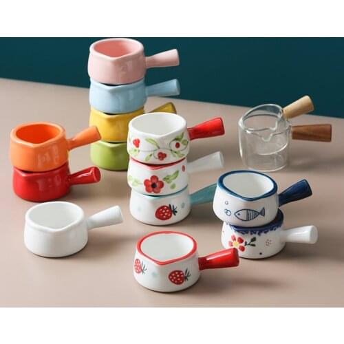 Japanese Milk frothing Jugs with Handle Hand-painted pattern Sauce Cup Tableware Milk Pot Coffee Container kids cooking pots
