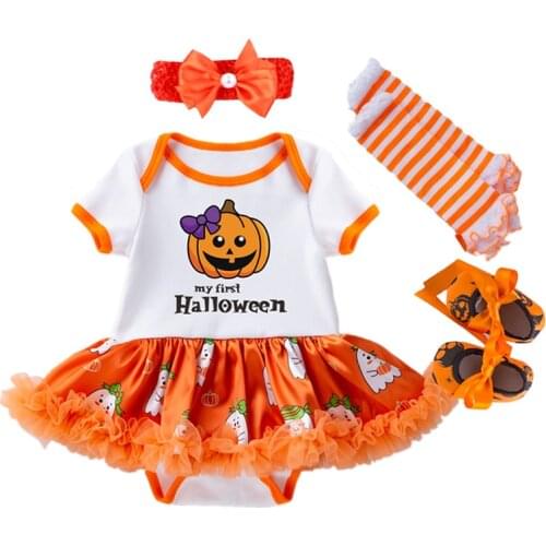 1 2 Years Halloween Costume For Baby Newborn Girls Cute Pumpkin Top Romper Set Infant Baby Festival Clothes Party Dress Clothing