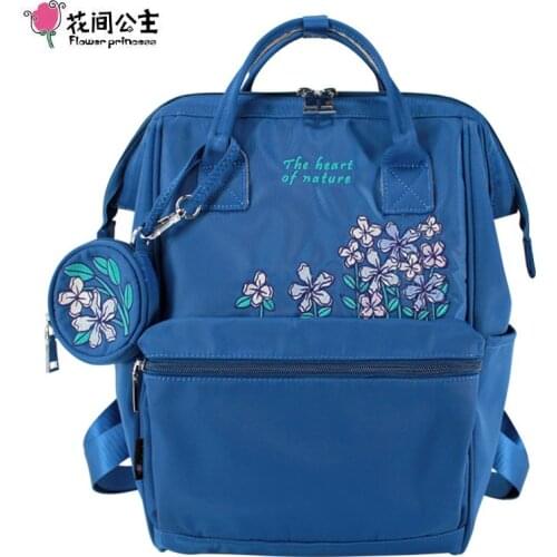 Flower Princess Embroidery Women Backpacks with Coin Bag Womens Laptop Backpacks Lady Travel Bagpack Nylon Girl School Bag