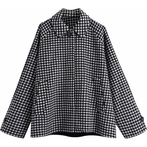 Evfer Women Fashion Plaid Za Thick Outwear Feamel Autumn Stylish Long Sleeve Single Button Loose Long Coat Ladies Winter Outwear